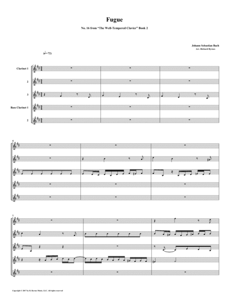 Free Sheet Music Fugue 16 From Well Tempered Clavier Book 2 Clarinet Quintet