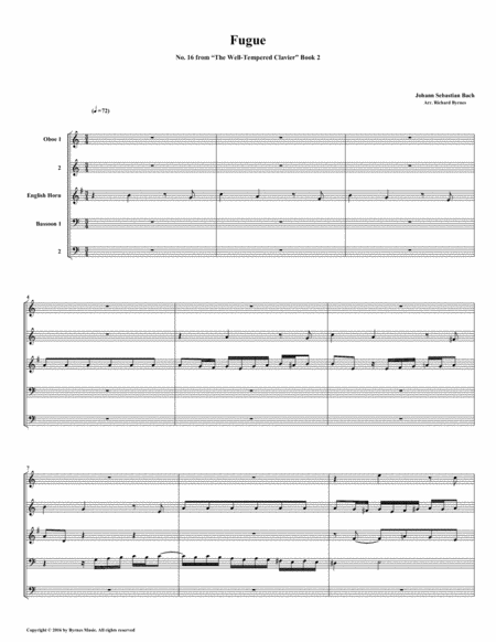 Fugue 16 From Well Tempered Clavier Book 2 Double Reed Quintet Sheet Music