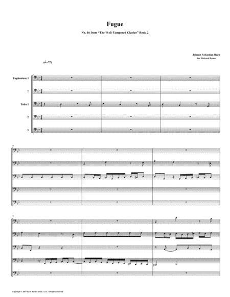 Fugue 16 From Well Tempered Clavier Book 2 Euphonium Tuba Quintet Sheet Music