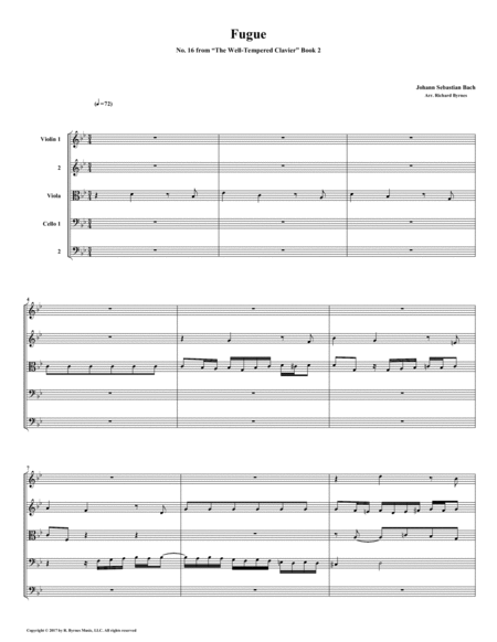 Fugue 16 From Well Tempered Clavier Book 2 String Quintet Sheet Music