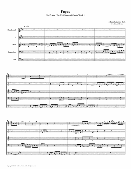 Fugue 17 From Well Tempered Clavier Book 1 Conical Brass Quintet Sheet Music