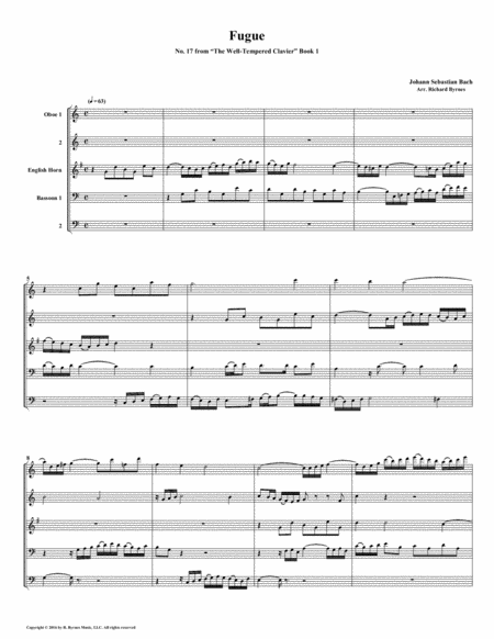 Free Sheet Music Fugue 17 From Well Tempered Clavier Book 1 Double Reed Quintet