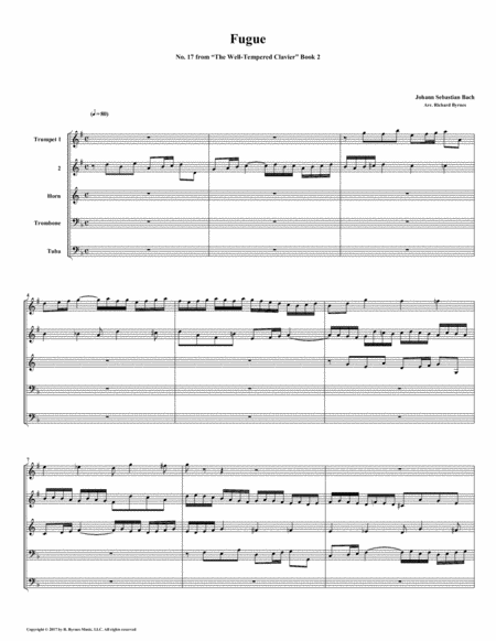 Free Sheet Music Fugue 17 From Well Tempered Clavier Book 2 Brass Quintet