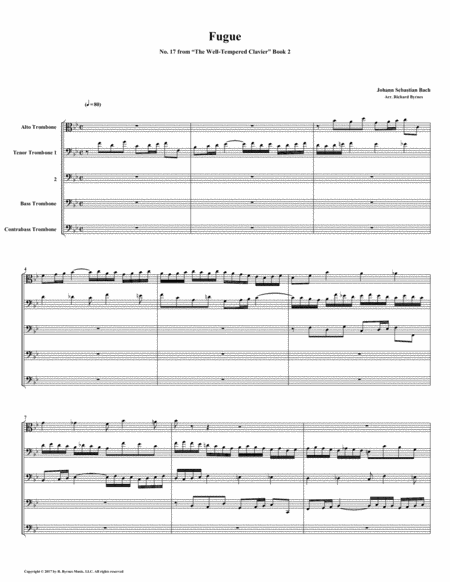 Fugue 17 From Well Tempered Clavier Book 2 Trombone Quintet Sheet Music