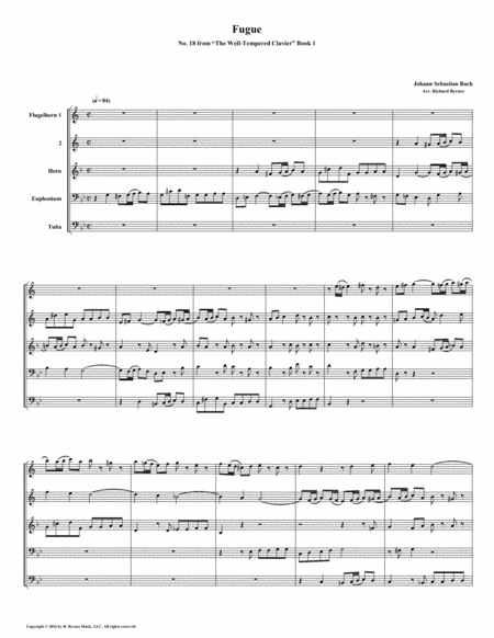 Fugue 18 From Well Tempered Clavier Book 1 Conical Brass Quintet Sheet Music