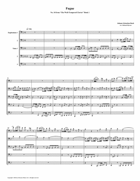Free Sheet Music Fugue 18 From Well Tempered Clavier Book 1 Euphonium Tuba Quintet
