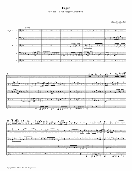 Fugue 18 From Well Tempered Clavier Book 1 Euphonium Tuba Quintet Sheet Music