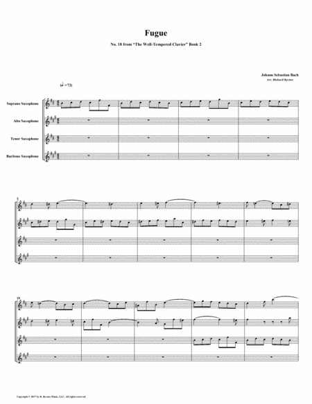 Fugue 18 From Well Tempered Clavier Book 2 Saxophone Quartet Sheet Music