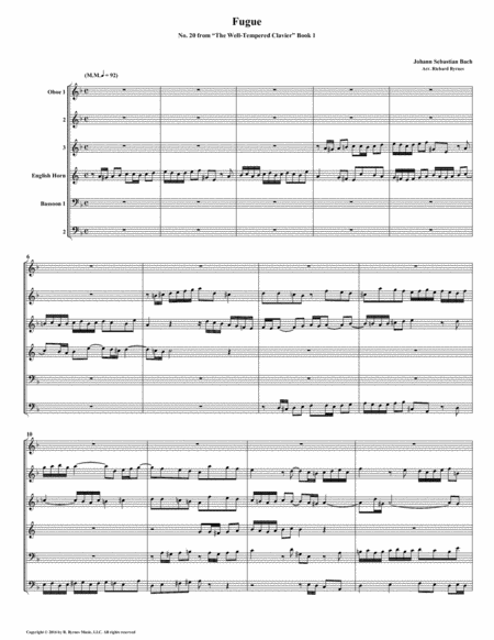 Fugue 20 From Well Tempered Clavier Book 1 Double Reed Sextet Sheet Music