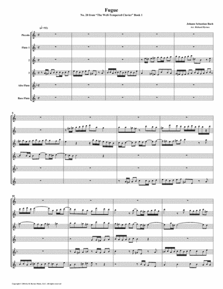 Free Sheet Music Fugue 20 From Well Tempered Clavier Book 1 Flute Sextet