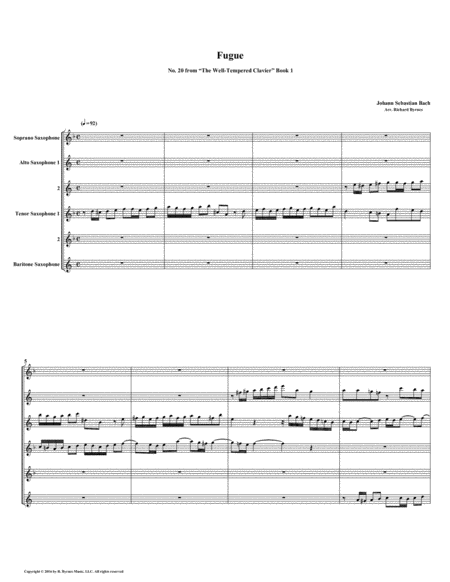 Free Sheet Music Fugue 20 From Well Tempered Clavier Book 1 Saxophone Sextet