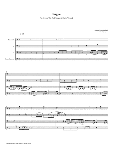 Fugue 20 From Well Tempered Clavier Book 2 Bassoon Quartet Sheet Music