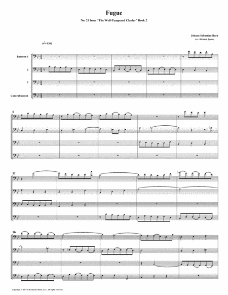 Fugue 21 From Well Tempered Clavier Book 2 Bassoon Quartet Sheet Music