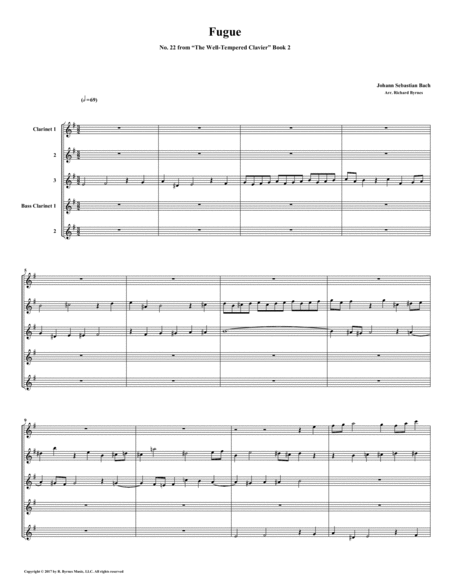 Fugue 22 From Well Tempered Clavier Book 2 Clarinet Quintet Sheet Music