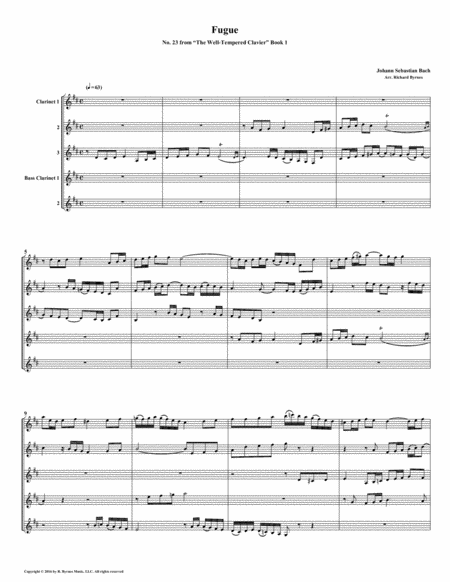 Free Sheet Music Fugue 23 From Well Tempered Clavier Book 1 Clarinet Quintet