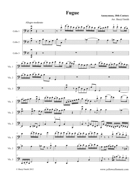 Fugue A Baroque Piece Arranged For Three Intermediate Cellos Sheet Music