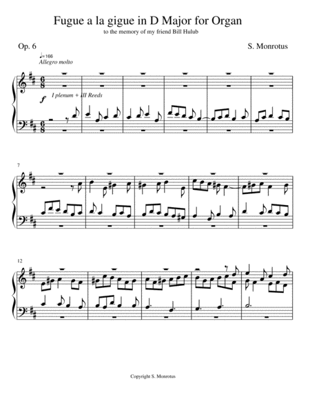 Fugue A La Gigue In D Major For Organ Op 6 Sheet Music