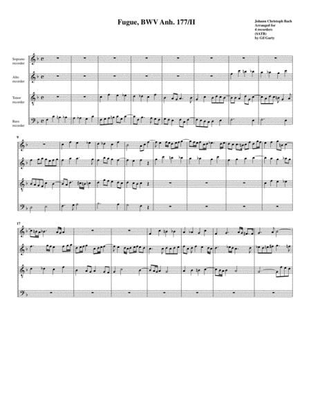 Fugue Bwv Anh 177 Ii Arrangement For 4 Recorders Sheet Music