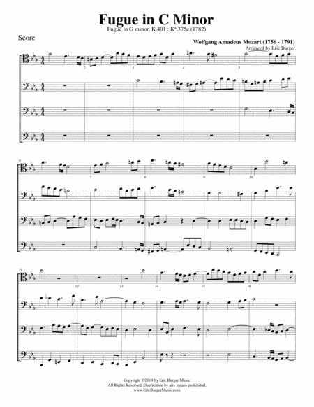 Fugue In C Minor For Trombone Or Low Brass Quartet Sheet Music