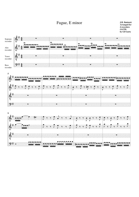 Free Sheet Music Fugue In E Minor Arrangement For 4 Recorders