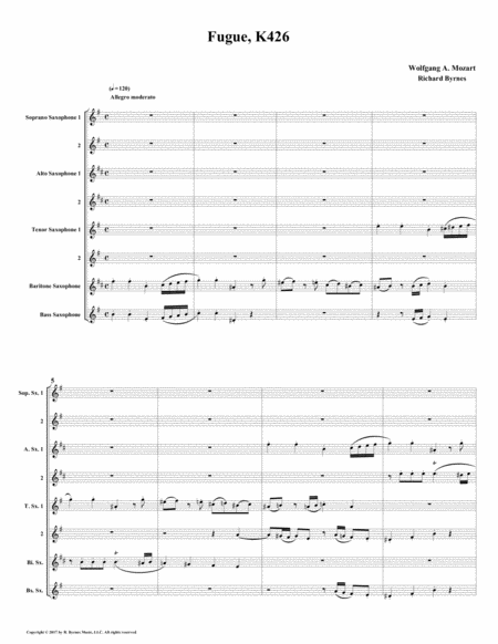 Free Sheet Music Fugue K426 By Wolfgang A Mozart Saxophone Octet