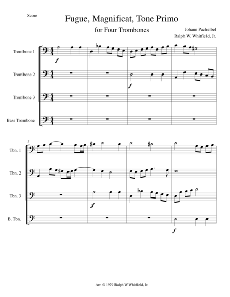 Free Sheet Music Fugue Magnificant Tone Primo For Trombone Quartet