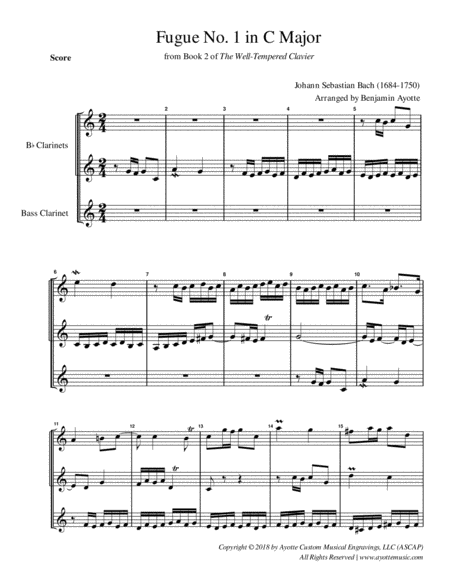 Fugue No 1 In C Major Wtc Book 2 For Clarinet Trio Sheet Music