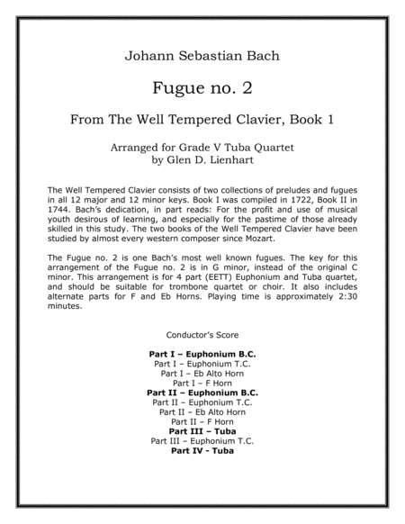 Free Sheet Music Fugue No 2 Tuba Quartet