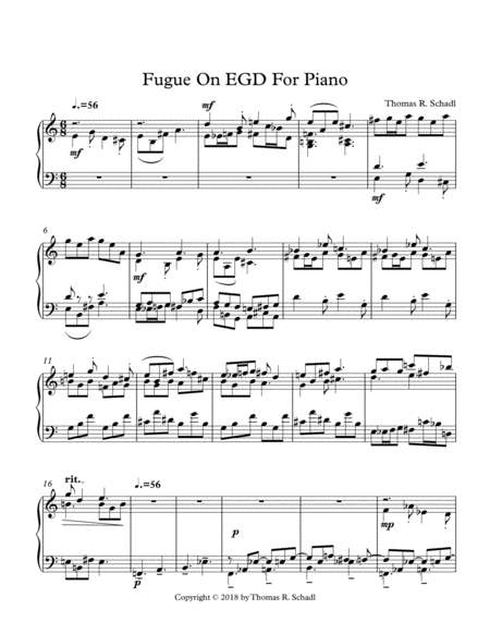Free Sheet Music Fugue On Egd For Piano
