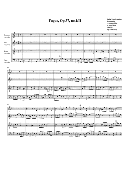 Free Sheet Music Fugue Op 37 No 1 Ii Arrangement For 4 Recorders