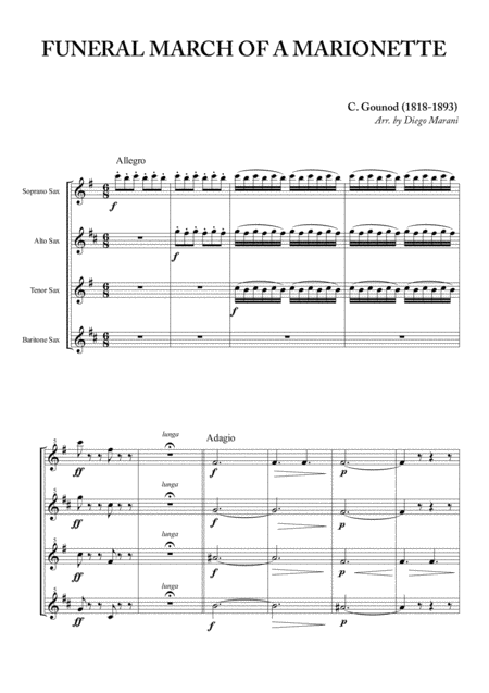 Funeral March Of A Marionette For Saxophone Quartet Sheet Music