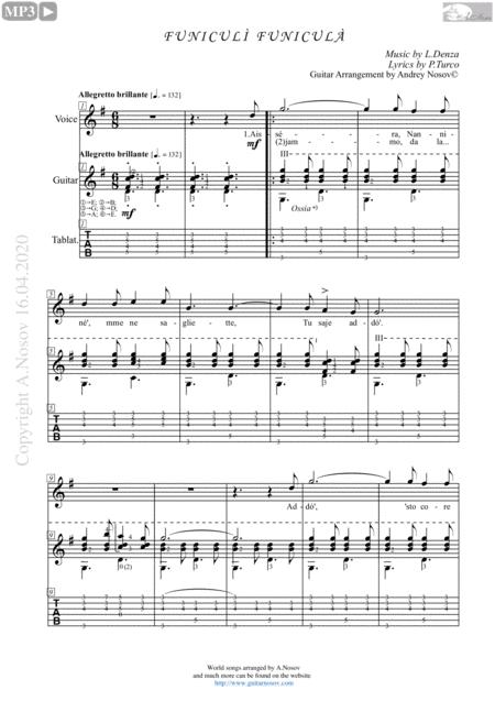 Free Sheet Music Funicul Funicul Sheet Music For Vocals And Guitar