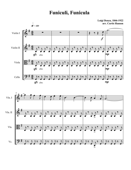 Funiculi Funicula String Quartet Sheet Music