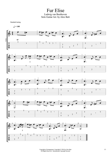 Free Sheet Music Fur Elise Fingerstyle Guitar