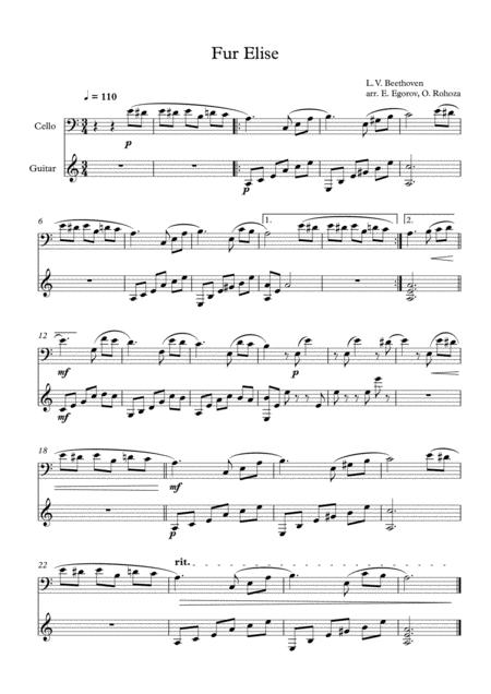 Free Sheet Music Fur Elise Ludwig Van Beethoven For Cello Guitar