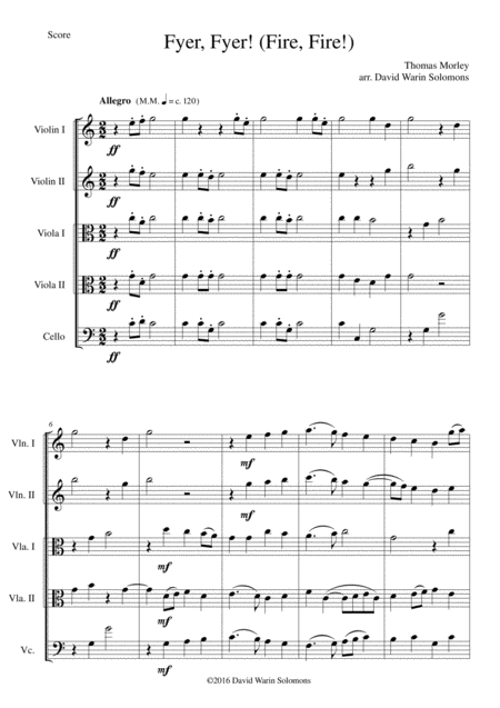 Fyer Fyer Fire Fire For String Quintet 2 Violins 2 Violas 1 Cello Sheet Music