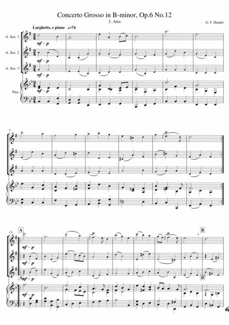 Free Sheet Music G F Handel Aria Saxophone Trio Piano