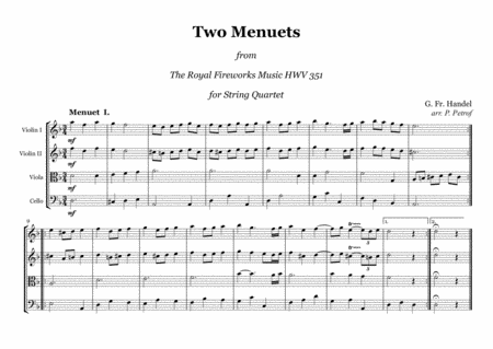 Free Sheet Music G Fr Handel Two Menuets From The Royal Firework String Quartet Score And Parts