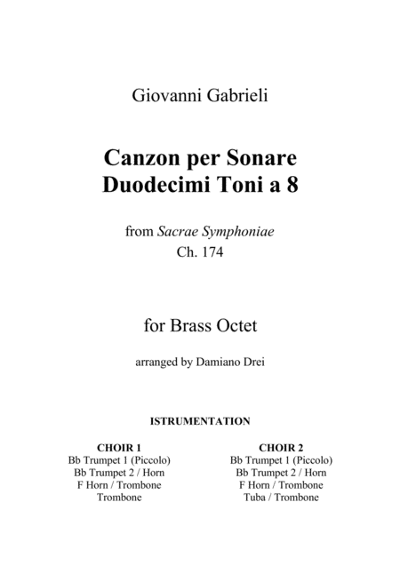 G Gabrieli Canzon Per Sonare Duodecimi Toni A 8 Ch 174 Sheet Music