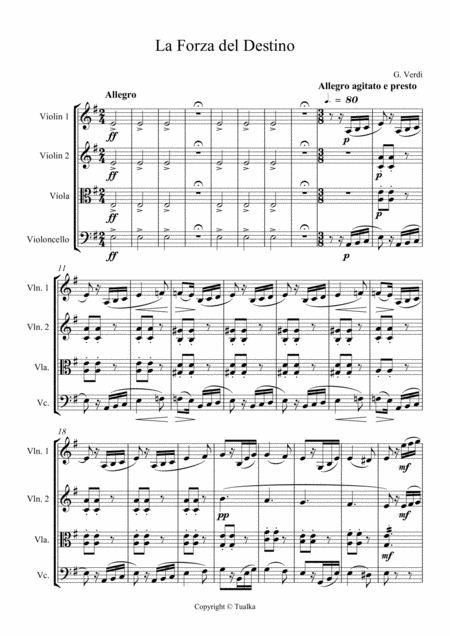 G Verdi La Forza Del Destino Ouverture Sheet Music