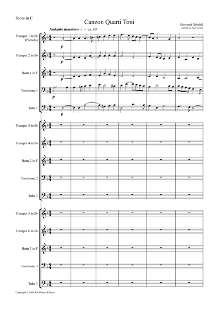 Free Sheet Music Gabrieli Canzon Quarti Toni For 3 Brass Quintets