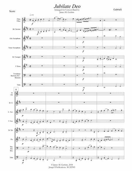 Free Sheet Music Gabrieli Jubilate Deo Ch 136 For Concert Band