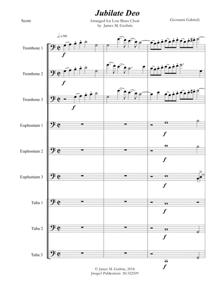 Free Sheet Music Gabrieli Jubilate Deo Ch 136 For Low Brass Choir