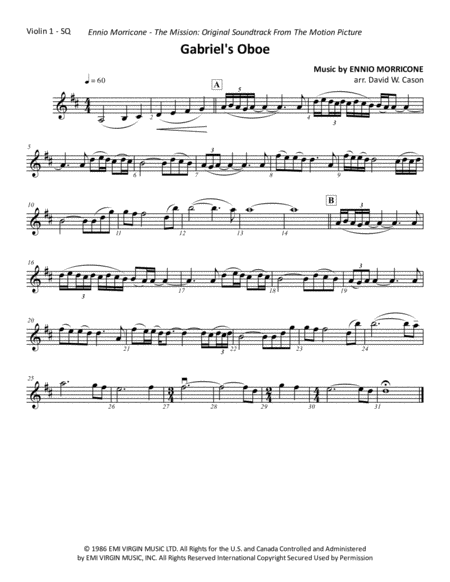 Free Sheet Music Gabriels Oboe From The Mission String Quartet