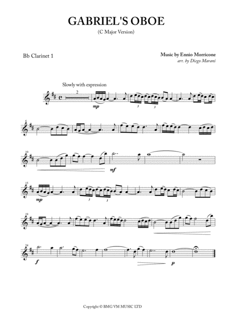 Free Sheet Music Gabriels Oboe Nella Fantasia For Clarinet Quartet