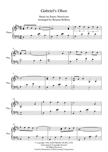 Free Sheet Music Gabriels Oboe Piano