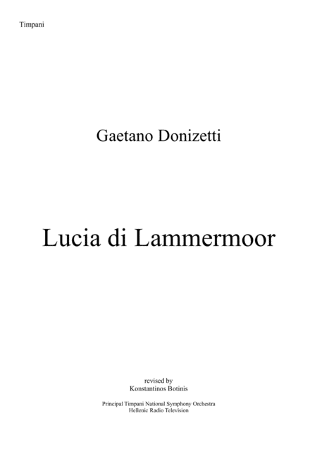 Gaetano Donizetti Lucia Di Lammermoor Timpani Part Sheet Music