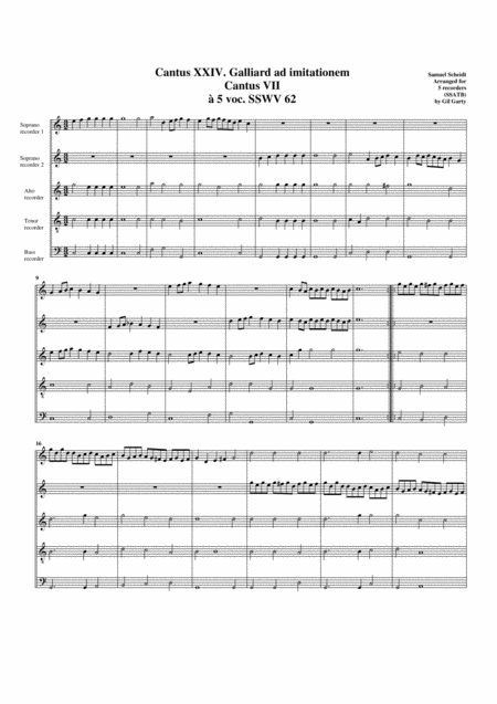 Galliard Ad Imitationem Cantus Vii Sswv 62 Arrangement For 5 Recorders Sheet Music