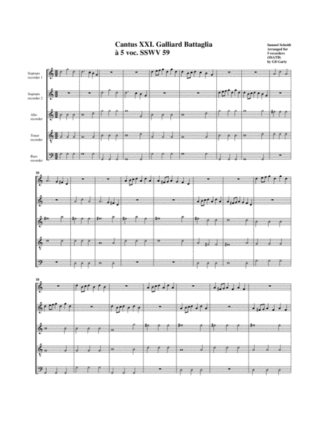 Free Sheet Music Galliard Battaglia Sswv 59 Arrangement For 5 Recorders