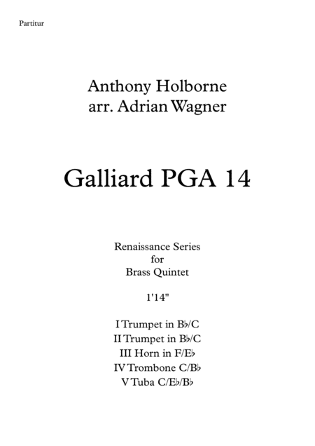 Free Sheet Music Galliard Pga 14 Anthony Holborne Brass Quintet Arr Adrian Wagner